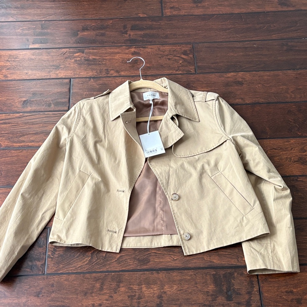 Frame Denim Cropped Tan Trench Jacket - Picture 1 of 3
